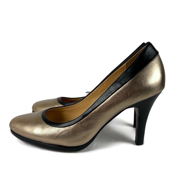 Cole Haan Metallic Leather Slip On Pumps Heels in Black/Silver - Picture 1 of 9